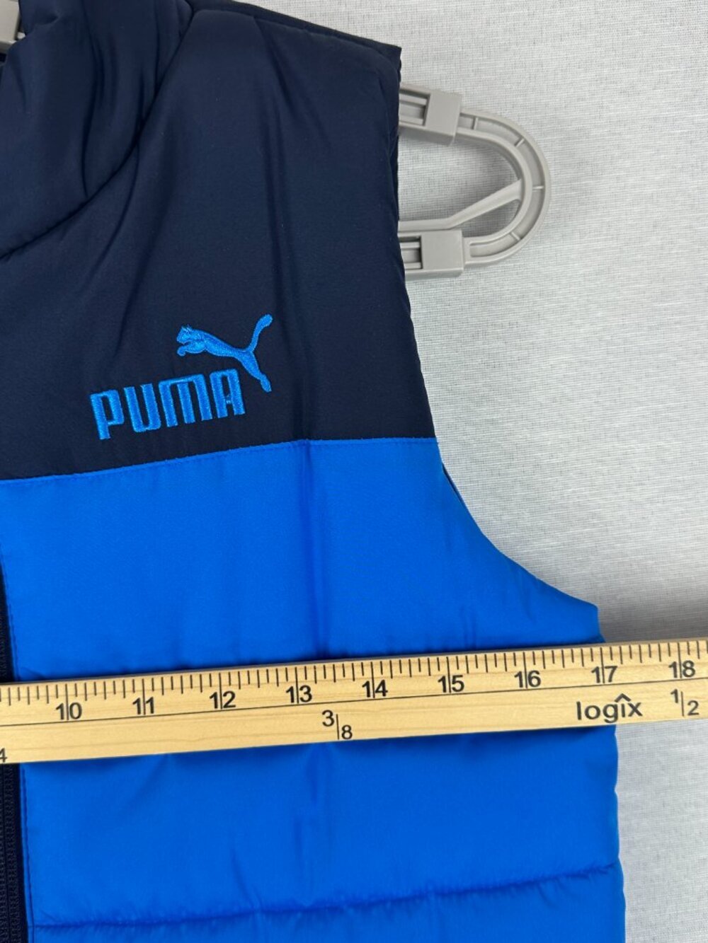 PUMA BOYS SLEEVELESS PUFFER VEST BLUE AND NAVY COLOR, FULL ZIP FRONT,SIZE M10/12 - Picture 9 of 9